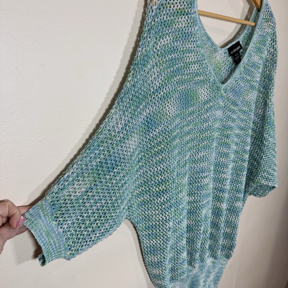 NWT Lane Bryant Women Sweater Blue Metallic Open Knit V Neck 18/20 Coastal Beach - Picture 8 of 8